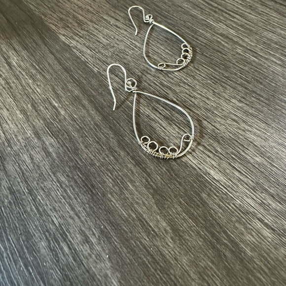 Silver Hoop Earrings - Bohemian Dangle Hoops - Wire Wrapped Silver Drop Earrings - Picture 3 of 7